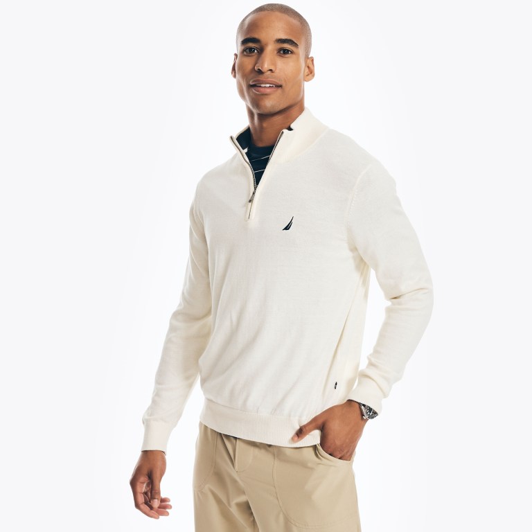 Men\'s Nautica Navtech Quarter-zip Sweaters Cream | cvGfWlwq