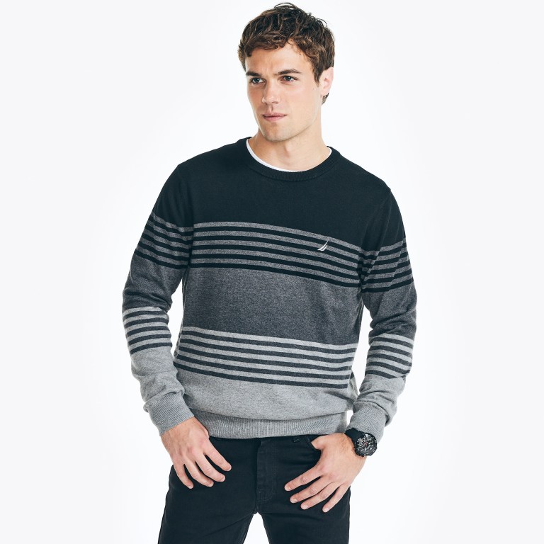 Men's Nautica Navtech Striped Crewneck Sweaters Grey | OO1hreC0