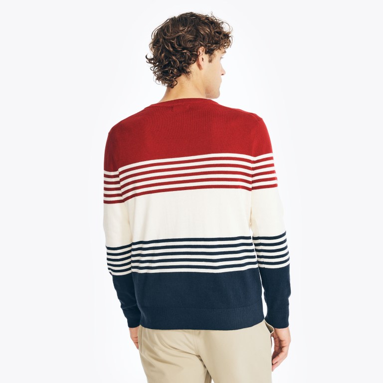 Men's Nautica Navtech Striped Crewneck Sweaters Navy | vOuOtjxa