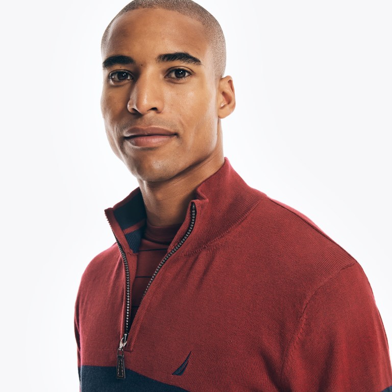 Men's Nautica Navtech Striped Quarter-zip Sweaters Red | NXLFHw8p