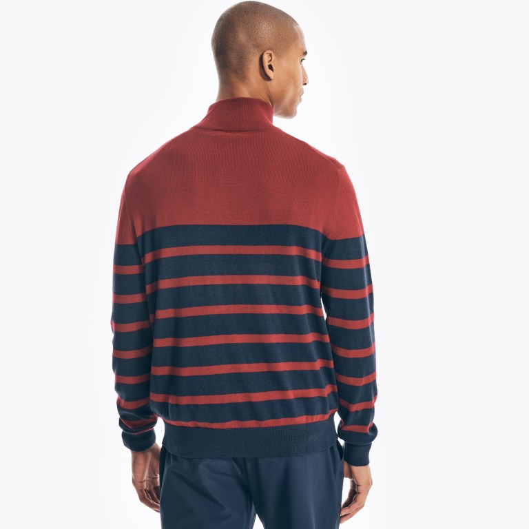 Men's Nautica Navtech Striped Quarter-zip Sweaters Red | NXLFHw8p