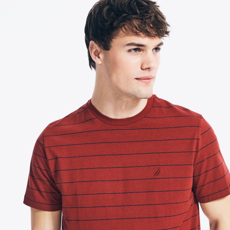 Men's Nautica Navtech Striped T Shirts Red | QknKNKUb