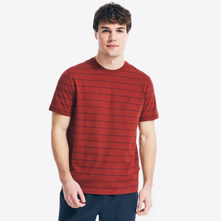 Men\'s Nautica Navtech Striped T Shirts Red | QknKNKUb