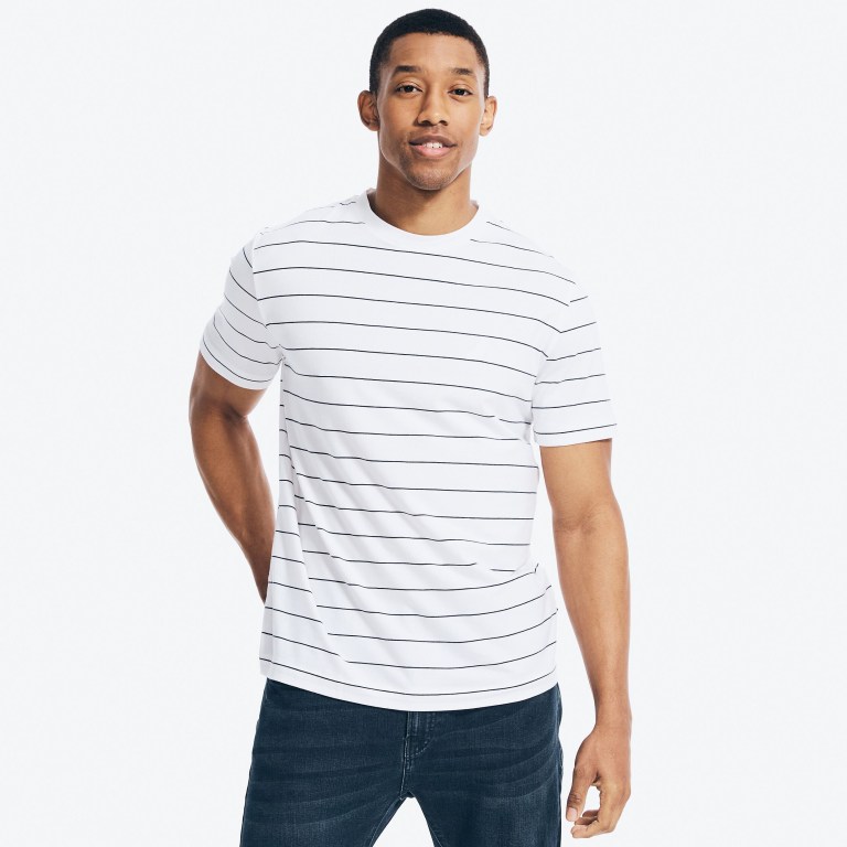 Men\'s Nautica Navtech Striped T Shirts White | SxmpJOSG