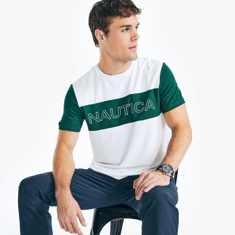 Men's Nautica Navtech Sustainably Crafted Logo T Shirts White | BPo5TLWr