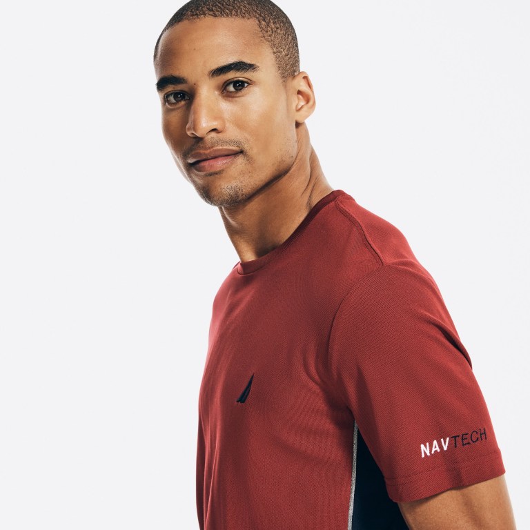 Men's Nautica Navtech Sustainably Crafted Colorblock T Shirts Red | JxZFPbfF