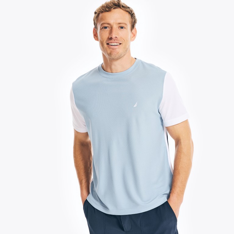 Men's Nautica Navtech Sustainably Crafted Colorblock T Shirts Blue | LgNEI5tN