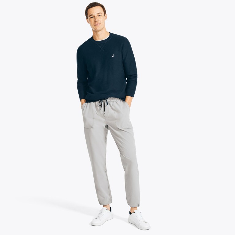 Men's Nautica Navtech Textured Crewneck Sweaters Navy | gKcx5FMD