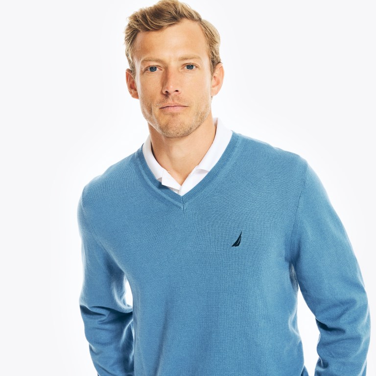 Men's Nautica Navtech V-neck Sweaters Blue | RYW4dF8C