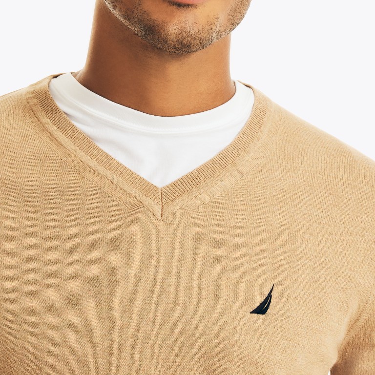 Men's Nautica Navtech V-neck Sweaters Brown | qfJVY5Iz