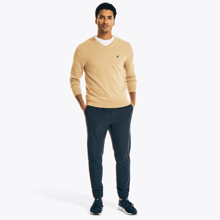 Men's Nautica Navtech V-neck Sweaters Brown | qfJVY5Iz