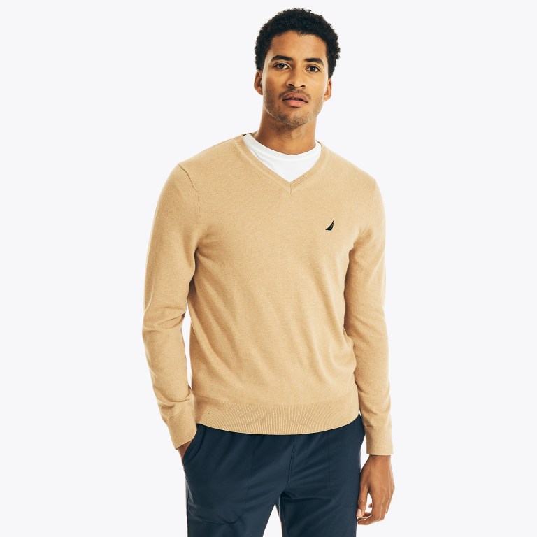 Men\'s Nautica Navtech V-neck Sweaters Brown | qfJVY5Iz