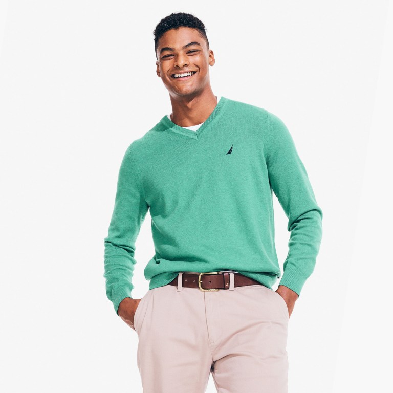 Men\'s Nautica Navtech V-neck Sweaters Green | 8jbtXXrm