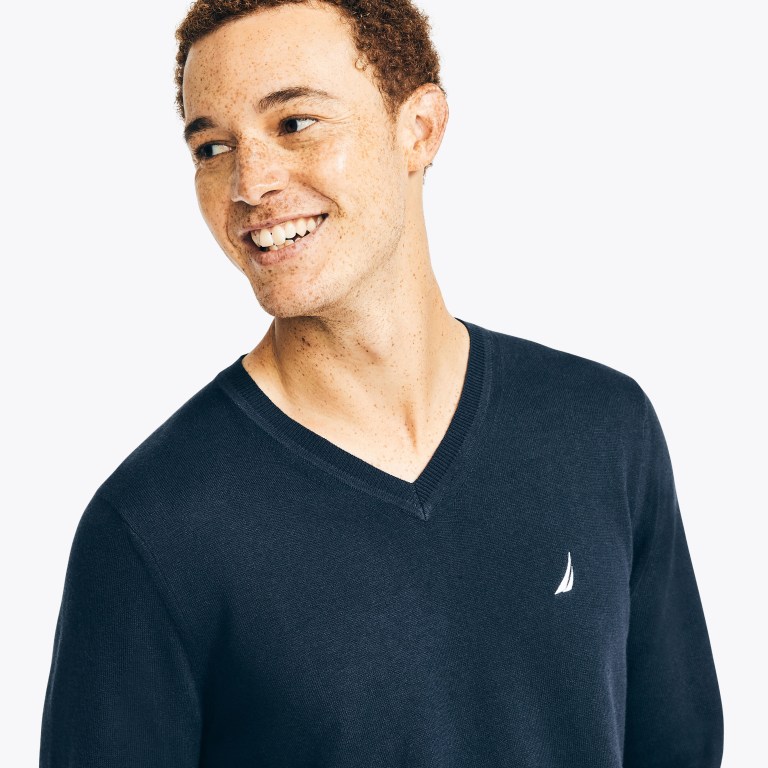 Men's Nautica Navtech V-neck Sweaters Navy | yA2NEHza