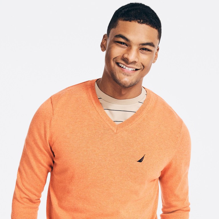 Men's Nautica Navtech V-neck Sweaters Orange | ID7QAAAJ