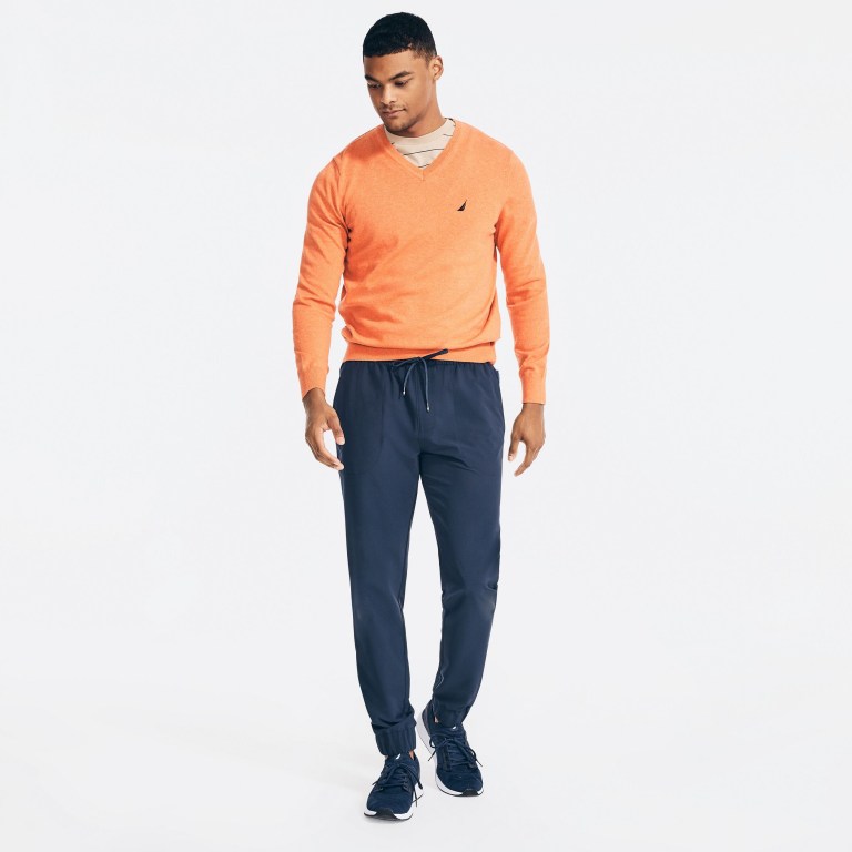 Men's Nautica Navtech V-neck Sweaters Orange | ID7QAAAJ