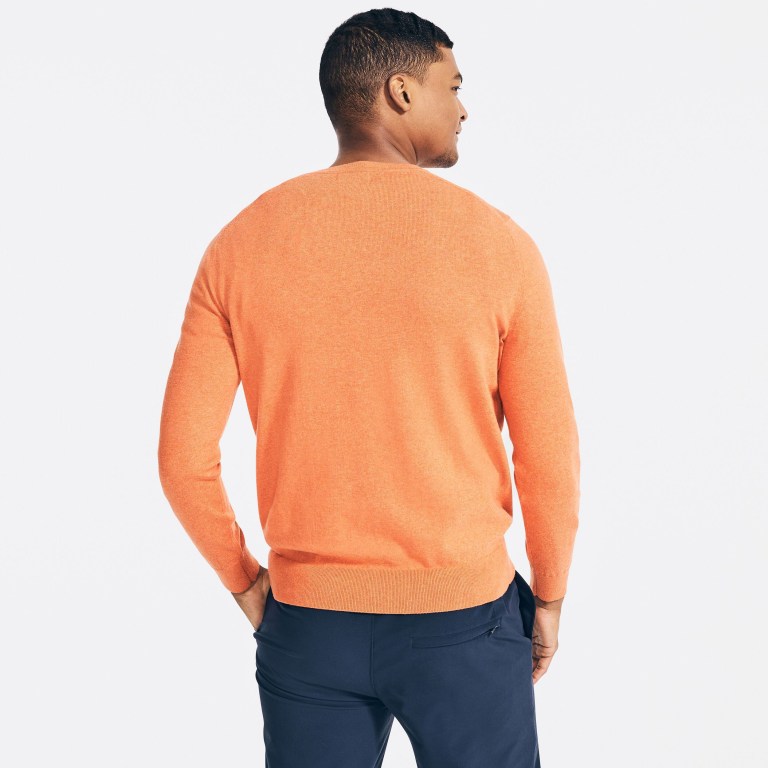 Men's Nautica Navtech V-neck Sweaters Orange | ID7QAAAJ