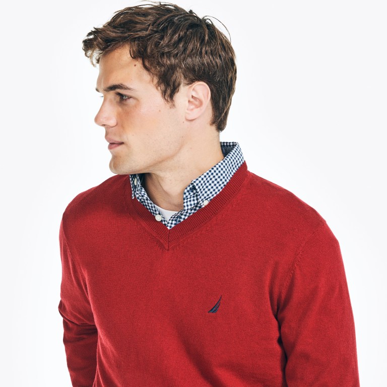 Men's Nautica Navtech V-neck Sweaters Red | 9MBvAKus