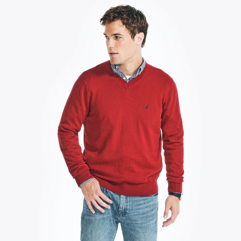 Men's Nautica Navtech V-neck Sweaters Red | 9MBvAKus