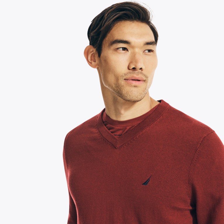 Men's Nautica Navtech V-neck Sweaters Red | KvN3rqRJ