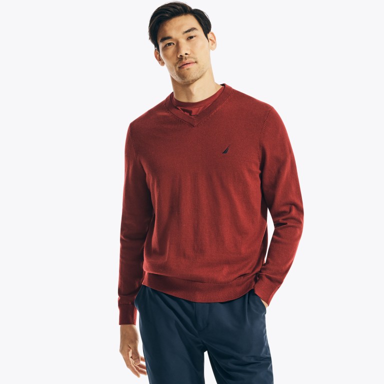 Men\'s Nautica Navtech V-neck Sweaters Red | KvN3rqRJ