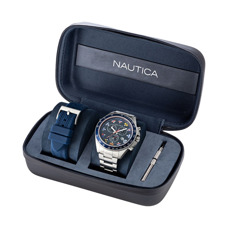 Men's Nautica Ocean Beach Stainless Steel And Silicone Box Set Watches Multicolor | jaxga4Mr