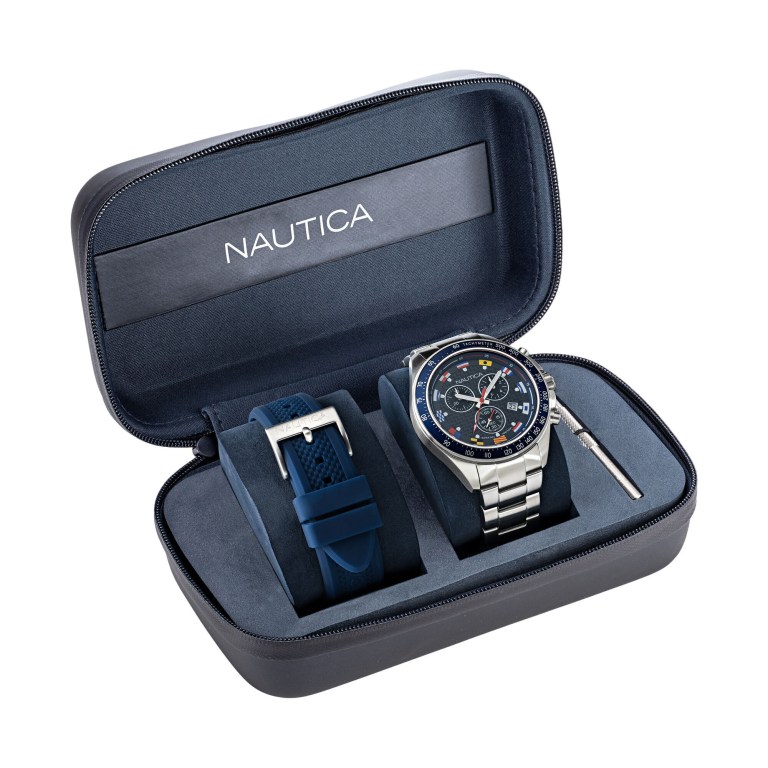 Men\'s Nautica Ocean Beach Stainless Steel And Silicone Box Set Watches Multicolor | jaxga4Mr