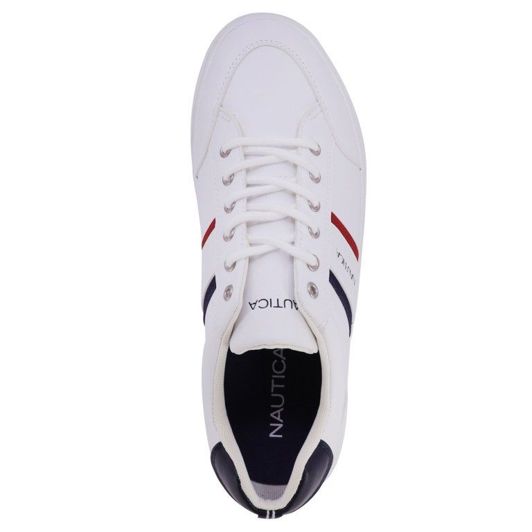 Men's Nautica Perforated Logo Sneakers White Wash | kJPrForK