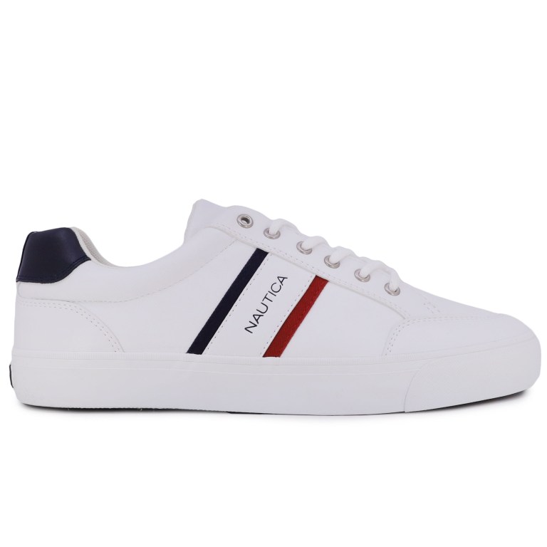 Men's Nautica Perforated Logo Sneakers White Wash | kJPrForK