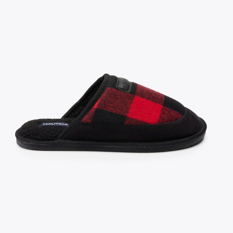 Men's Nautica Plaid Faux-fur-lined Slippers Black | JJhQfBTF