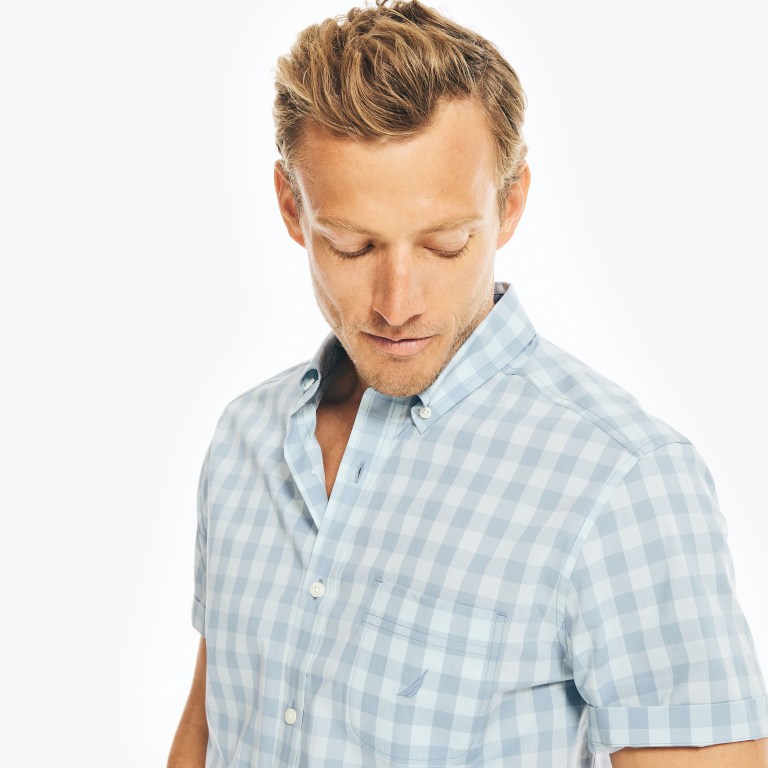 Men's Nautica Plaid Poplin Shirts Blue | tmztIaNw