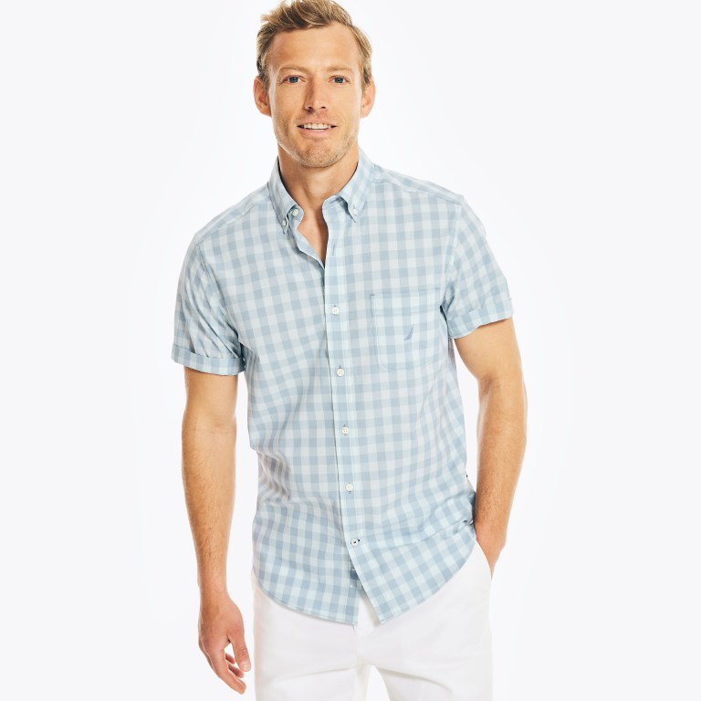 Men\'s Nautica Plaid Poplin Shirts Blue | tmztIaNw