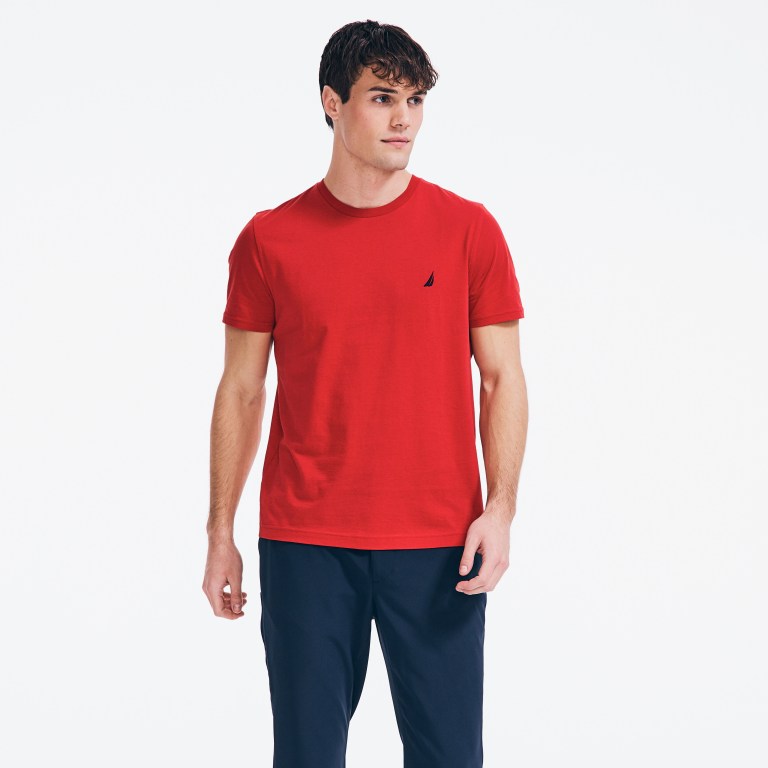 Men\'s Nautica Premium Cotton Crewneck T Shirts Red | qkcz0G4p