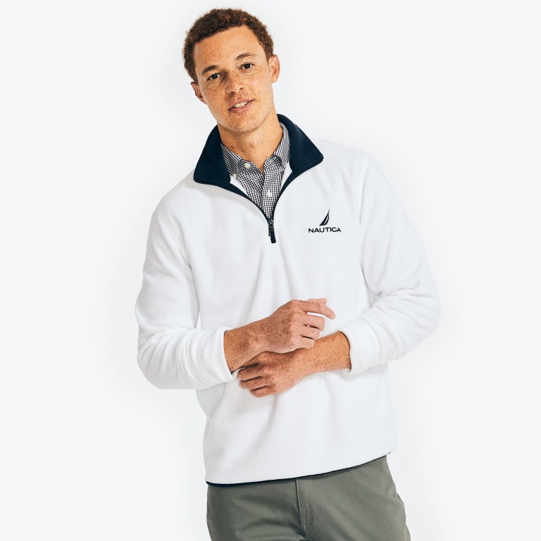 Men\'s Nautica Quarter-zip Nautex Fleece Sweatshirts White | 1i722uuy