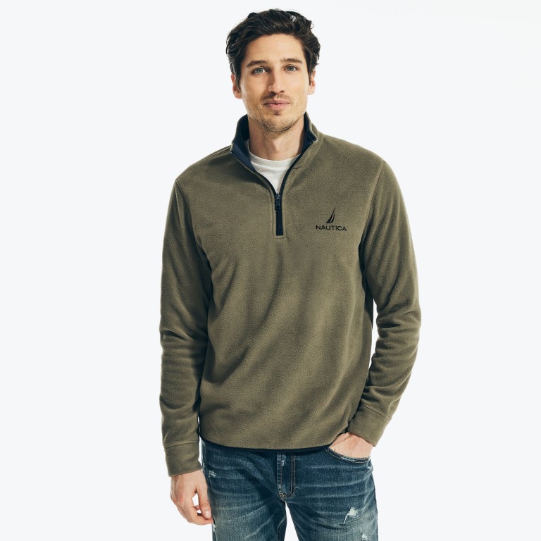 Men\'s Nautica Quarter-zip Nautex Fleece Sweatshirts Olive | LqtRrLjl