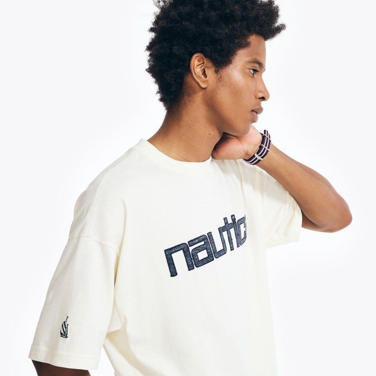 Men's Nautica Reissue Logo Graphic T Shirts Cream | CkwVsPmX