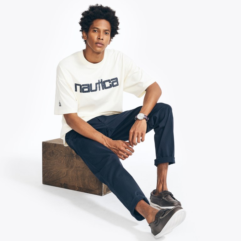 Men's Nautica Reissue Logo Graphic T Shirts Cream | CkwVsPmX