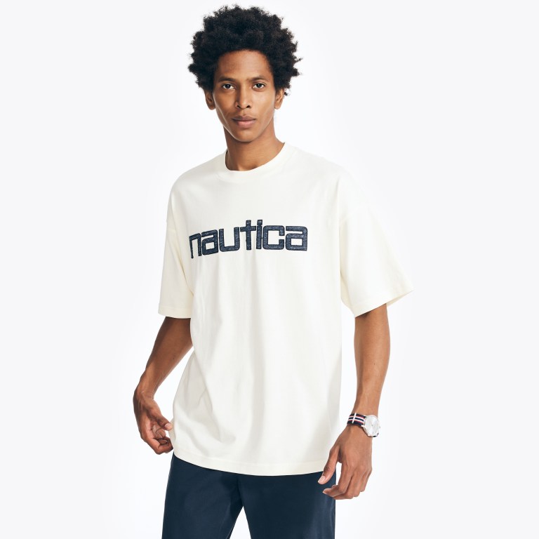 Men\'s Nautica Reissue Logo Graphic T Shirts Cream | CkwVsPmX