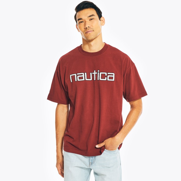 Men's Nautica Reissue Logo Graphic T Shirts Red | MNB7sRUB