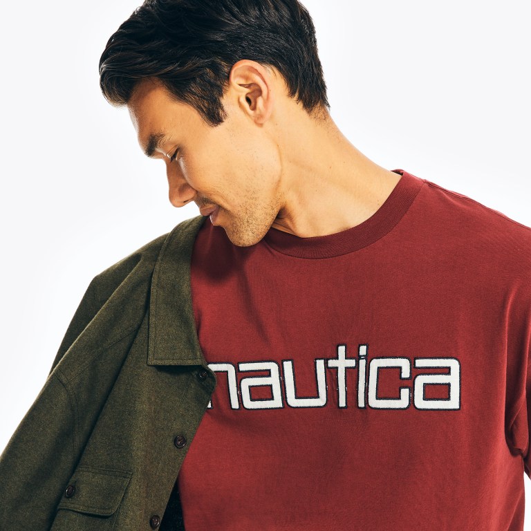 Men's Nautica Reissue Logo Graphic T Shirts Red | MNB7sRUB