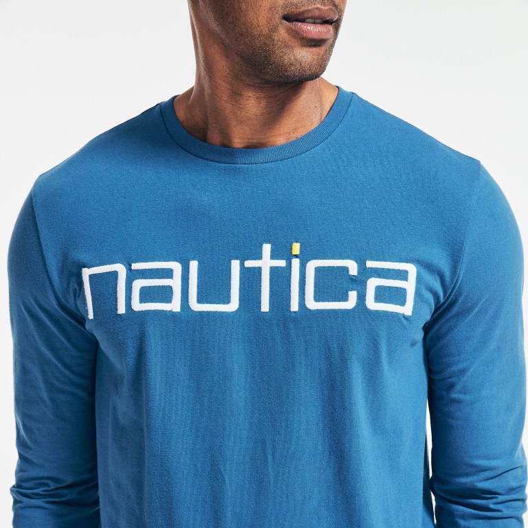 Men's Nautica Reissue Sustainably Crafted Graphic Long-sleeve T Shirts Blue | XqUIp2I5