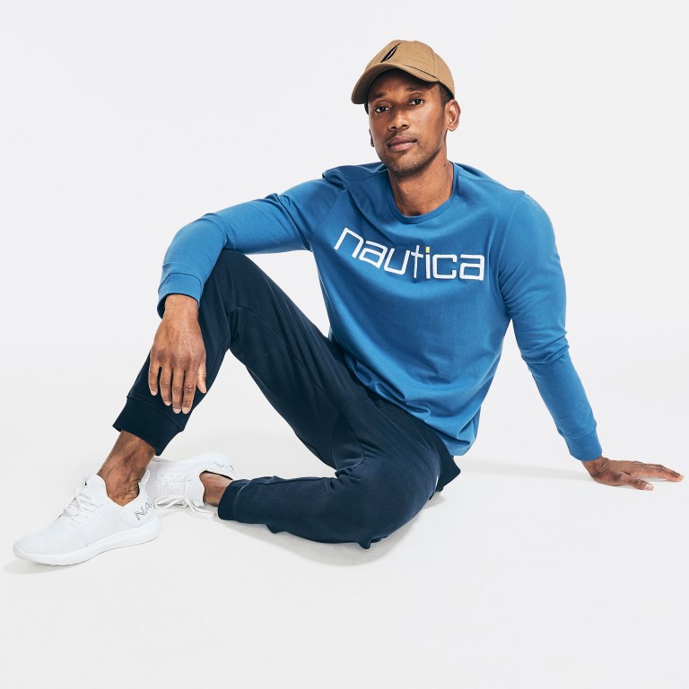 Men's Nautica Reissue Sustainably Crafted Graphic Long-sleeve T Shirts Blue | XqUIp2I5