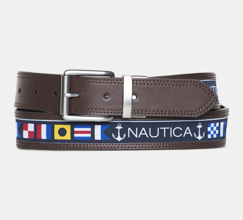 Men\'s Nautica Reversible Flag Belts Brown Grey | ihSA9zsz