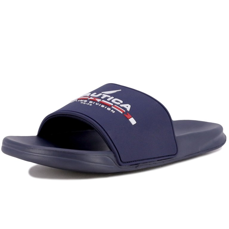 Men\'s Nautica Sailing Division Logo Slides Blue | 9ZnRL0Gh