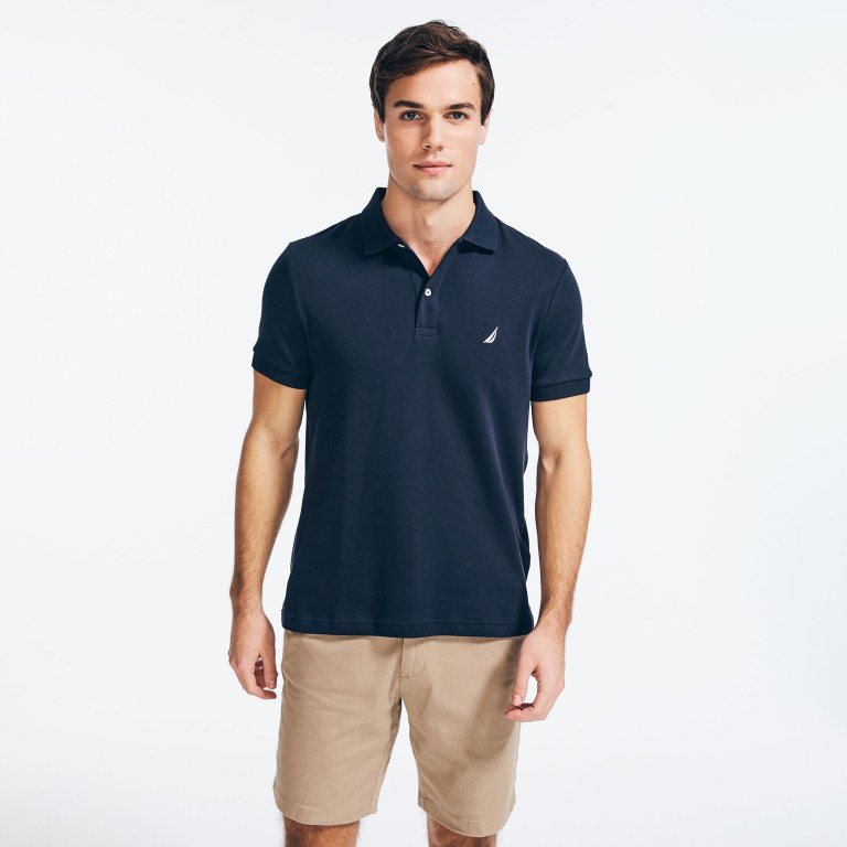 Men\'s Nautica Slim Fit Interlock Polo Shirts Navy | 4K62X12a