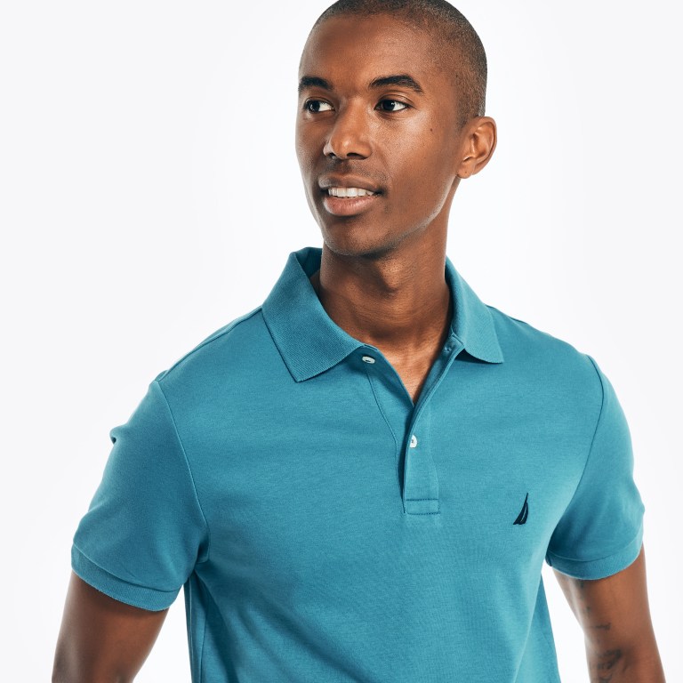 Men's Nautica Slim Fit Interlock Polo Shirts Blue | 8I6NiOWO