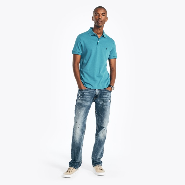 Men's Nautica Slim Fit Interlock Polo Shirts Blue | 8I6NiOWO