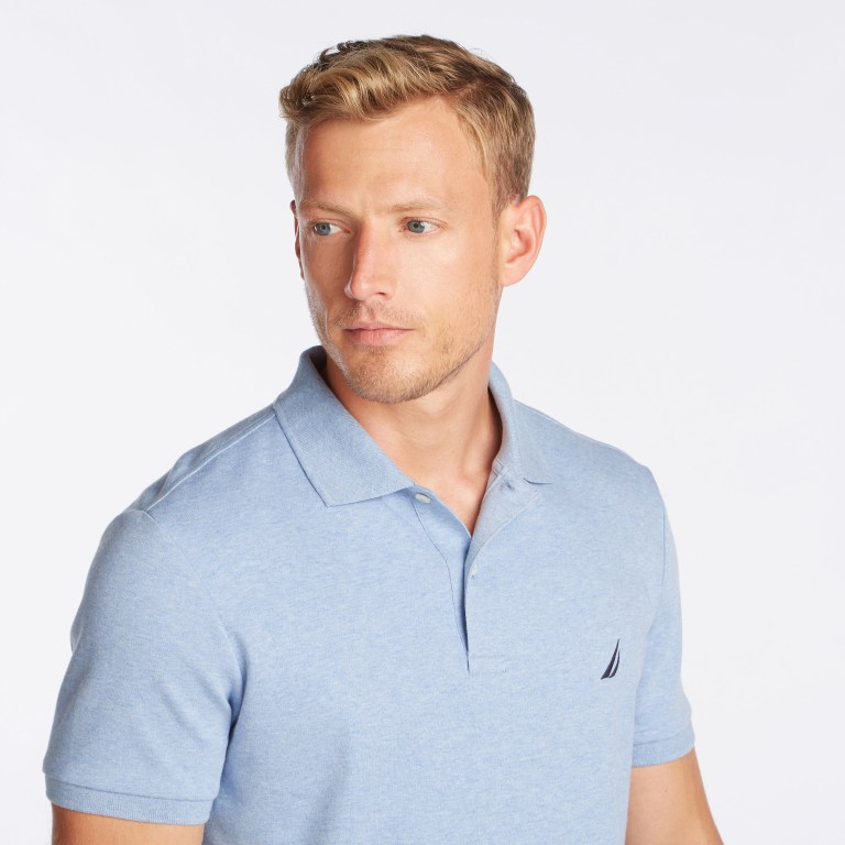 Men's Nautica Slim Fit Interlock Polo Shirts Blue | I7QuiseE