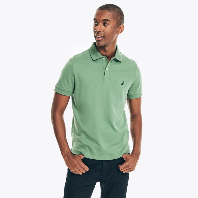 Men\'s Nautica Slim Fit Interlock Polo Shirts Green | IYB5GwfW