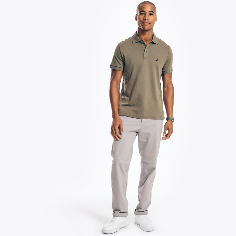 Men's Nautica Slim Fit Interlock Polo Shirts Olive | QRBCEQLP